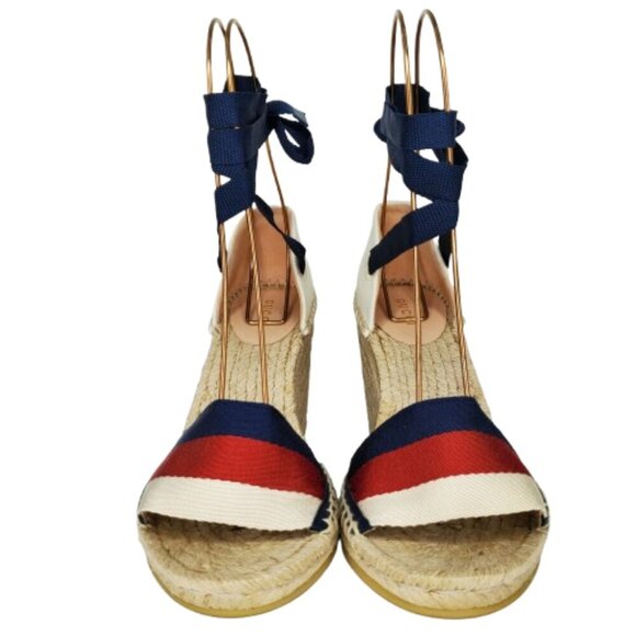 Gucci Lilibeth Sylvie Web Multicolor Canvas Wedge Espadrille Sandals - Picture 3 of 9